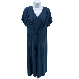 Nordstrom Midi Dress WMNS M Blue V-Neck Dolman Short Sleeve Tie-Waist Pullover